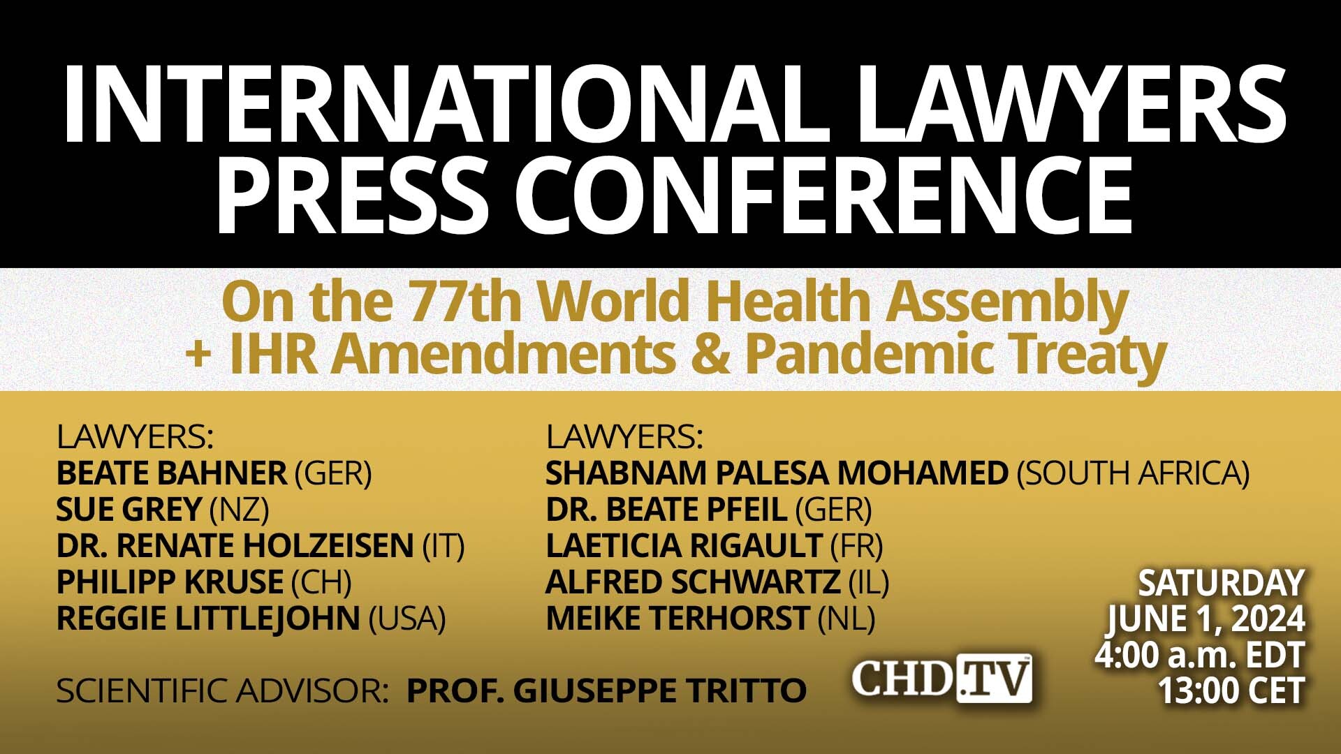 International Lawyers Press Conference on the 77th WHA, IHR Amendments + Pandemic Treaty | June 1